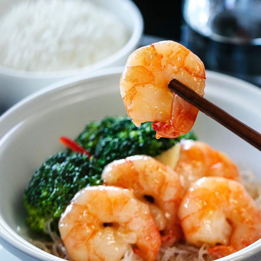 A close up of shrimps and rice