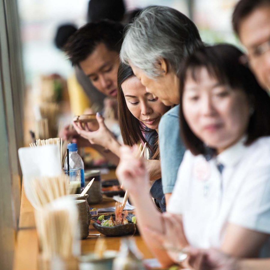 People eating seafood