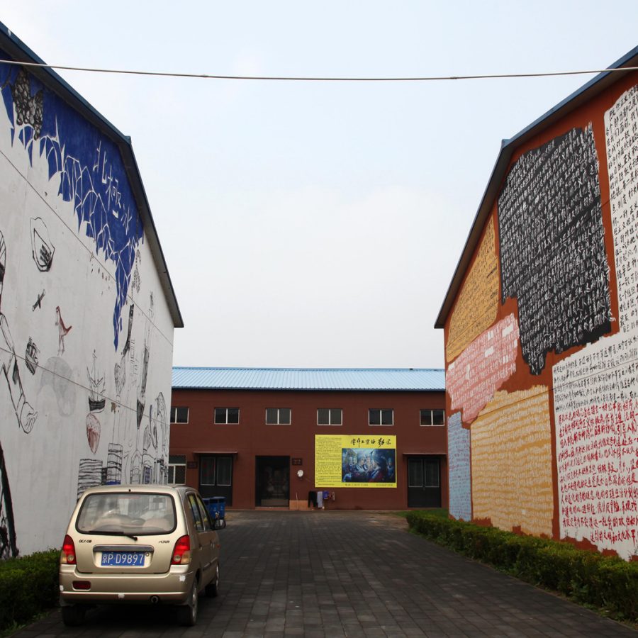 Paintings on wall outside