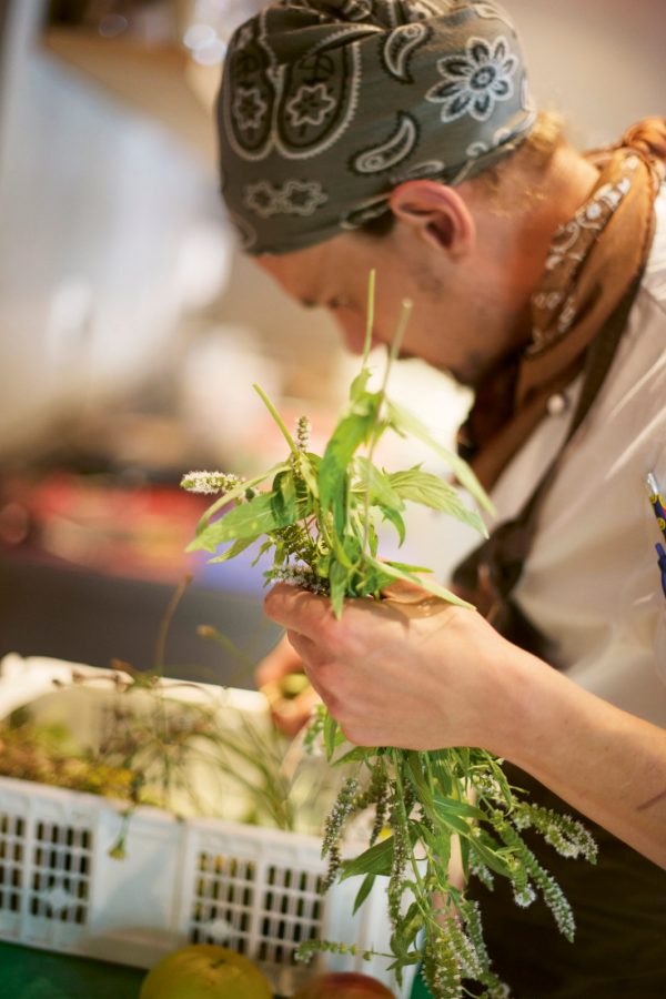 Chef holding ingredients