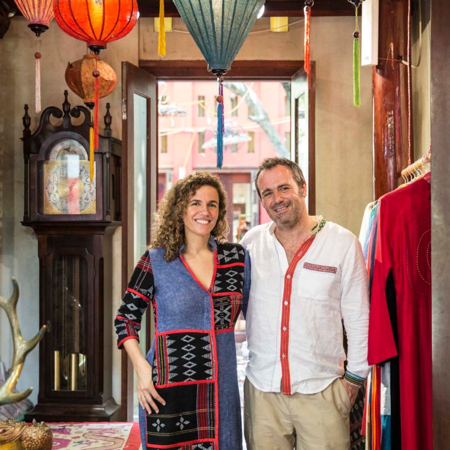 Man and woman in a clothing store