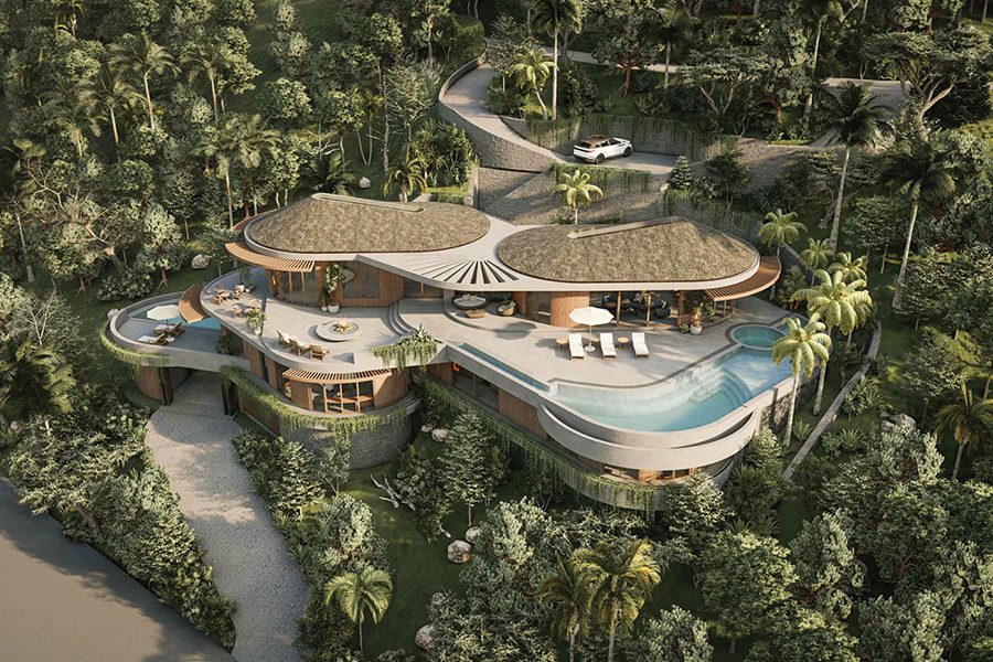 Wide shot of a resort's exterior design