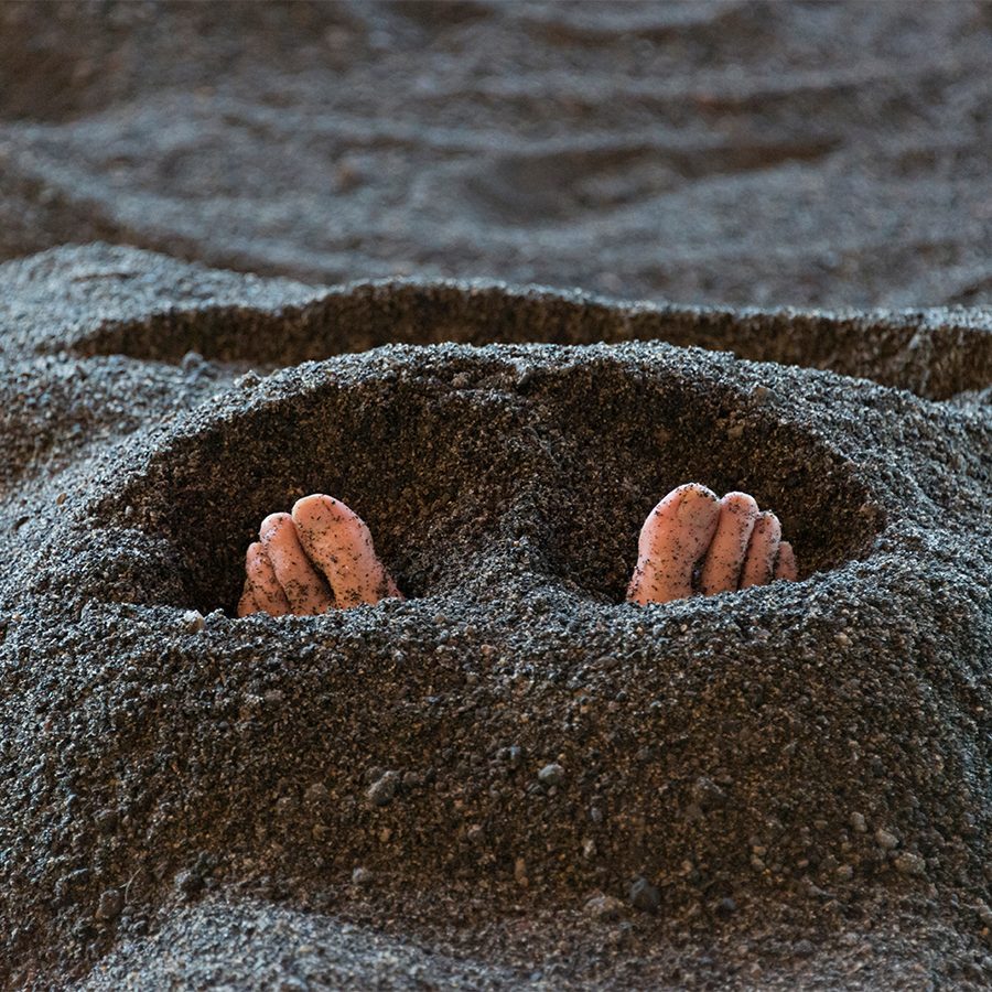 Buried in hot sand