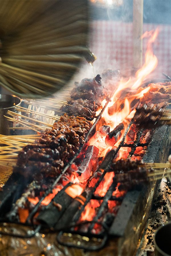 Chicken satay on bbq