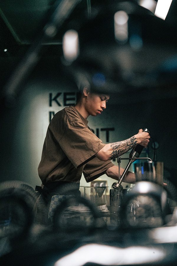 A bartender at work