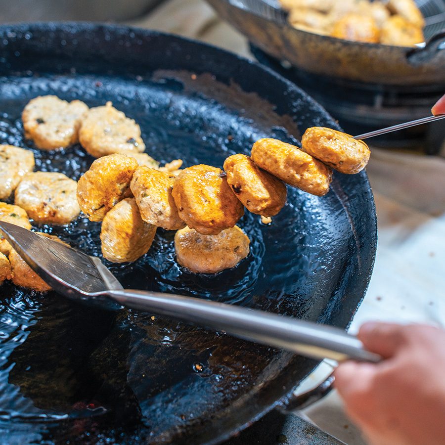 Frying fish cakes